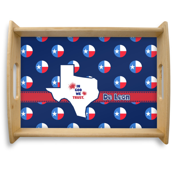 Custom Texas Polka Dots Natural Wooden Tray - Large (Personalized)