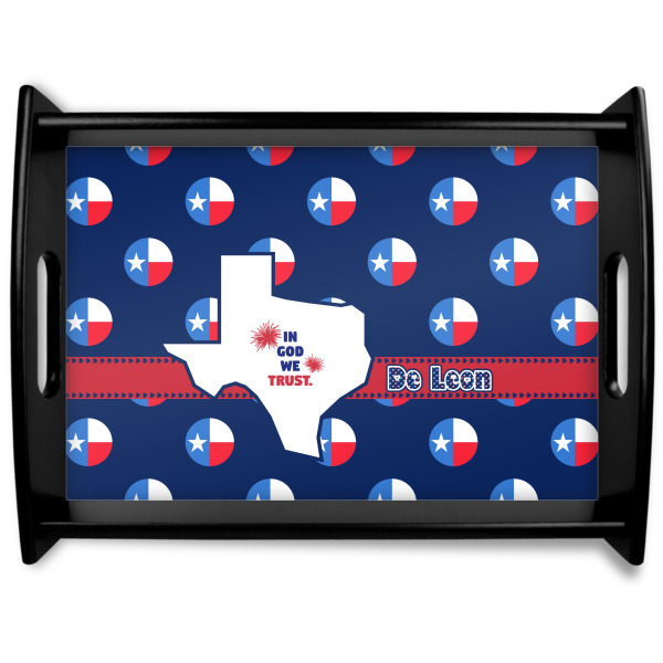 Custom Texas Polka Dots Black Wooden Tray - Large (Personalized)