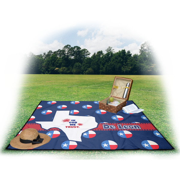 Custom Design - Picnic Blanket - with Basket Hat and Book - in Use