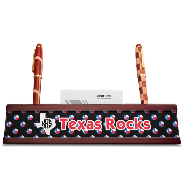 Custom Design - Red Mahogany Nameplates with Business Card Holder - Straight