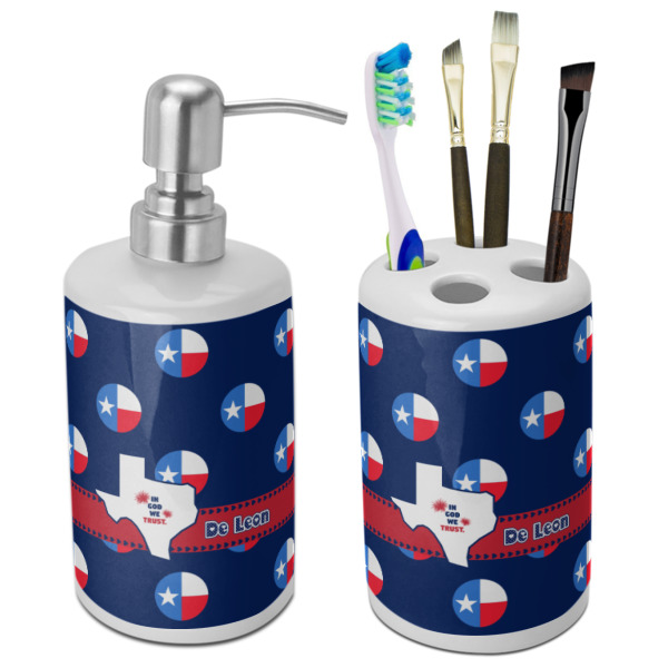 Custom Texas Polka Dots Ceramic Bathroom Accessories Set (Personalized)