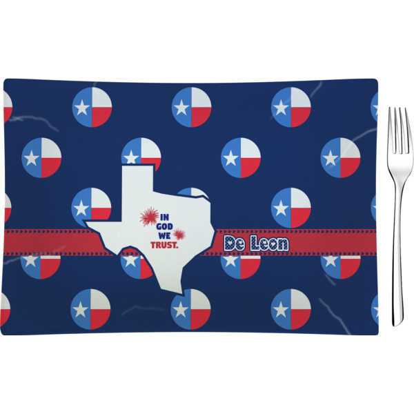 Custom Texas Polka Dots Rectangular Glass Appetizer / Dessert Plate - Single or Set (Personalized)