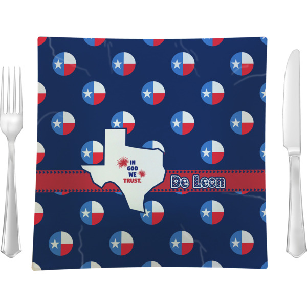 Custom Texas Polka Dots 9.5" Glass Square Lunch / Dinner Plate- Single or Set of 4 (Personalized)
