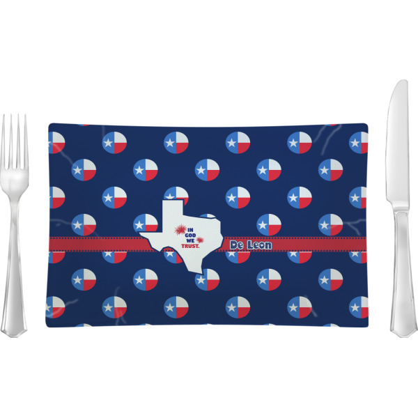 Custom Texas Polka Dots Rectangular Glass Lunch / Dinner Plate - Single or Set (Personalized)