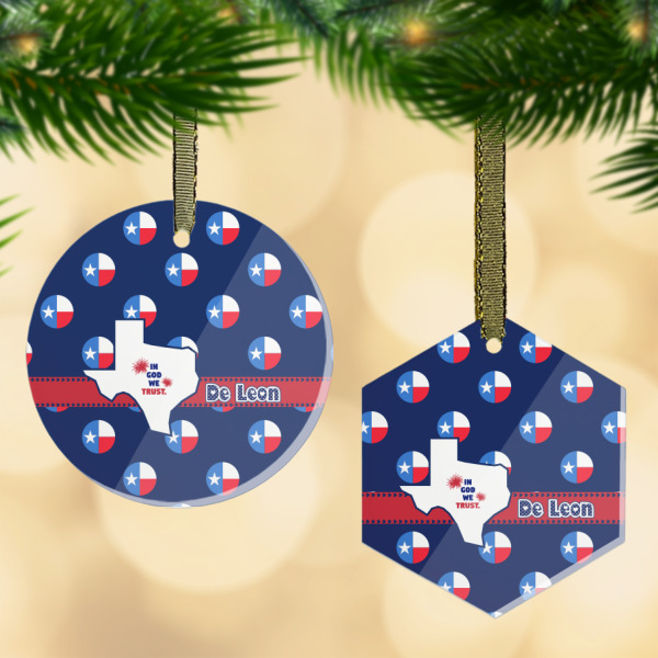 Custom Texas Polka Dots Flat Glass Ornament w/ Monogram