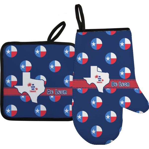 Custom Texas Polka Dots Oven Mitt & Pot Holder Set w/ Monogram