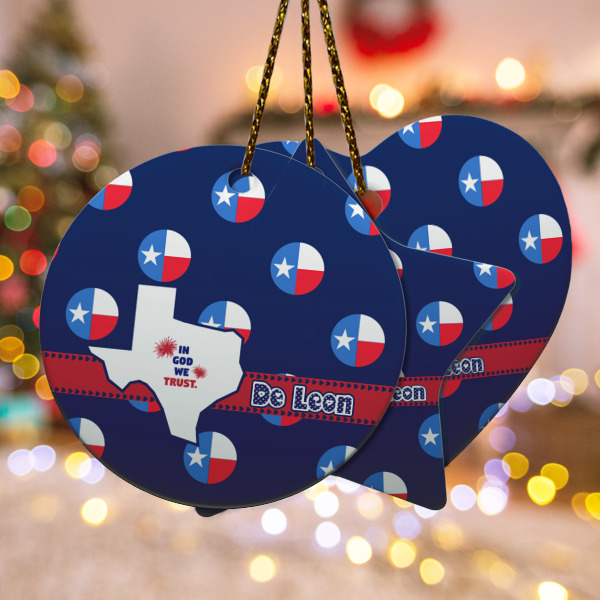 Custom Texas Polka Dots Ceramic Ornament w/ Monogram