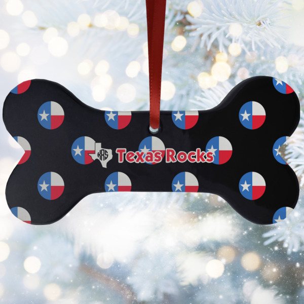 Custom Texas Polka Dots Ceramic Dog Ornament w/ Monograms