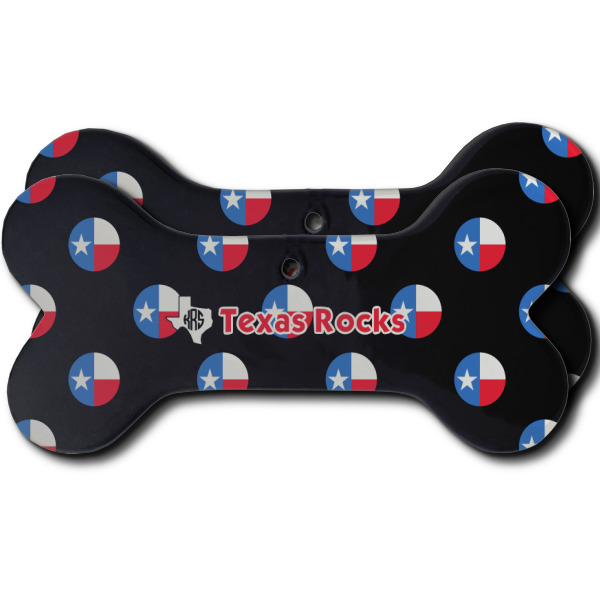 Custom Texas Polka Dots Ceramic Dog Ornament - Front & Back w/ Monogram