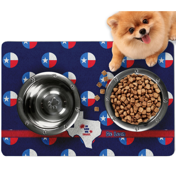 Custom Texas Polka Dots Dog Food Mat - Small w/ Monogram