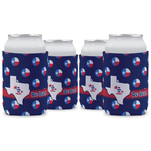 Custom Texas Polka Dots Can Cooler (12 oz) - Set of 4 w/ Monogram