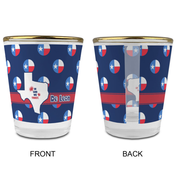 Custom Design - Glass Shot Glass - Gold Rim - Front & Back