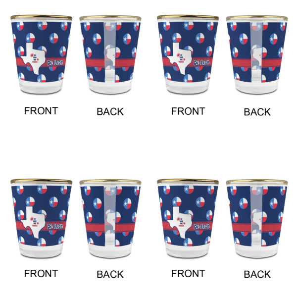 Custom Design - Glass Shot Glass - Gold Rim - Set of 4 - Front & Back