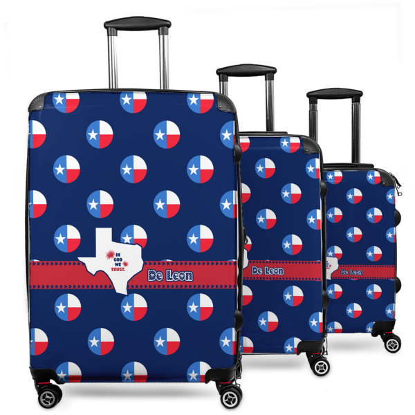Custom Texas Polka Dots 3 Piece Luggage Set - 20" Carry On, 24" Medium Checked, 28" Large Checked (Personalized)