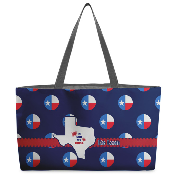 Custom Texas Polka Dots Beach Totes Bag - w/ Black Handles (Personalized)