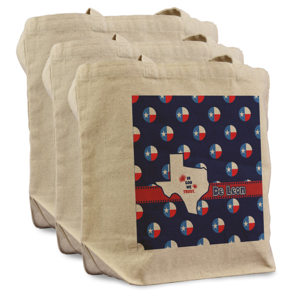 Custom Design - 3 Reusable Cotton Grocery Bags - Front View