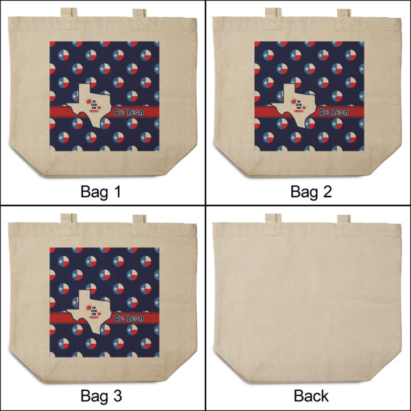 Custom Design - 3 Reusable Cotton Grocery Bags - Front & Back View