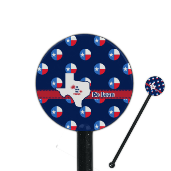 Custom Texas Polka Dots 5.5" Round Plastic Stir Sticks - Black - Single Sided (Personalized)