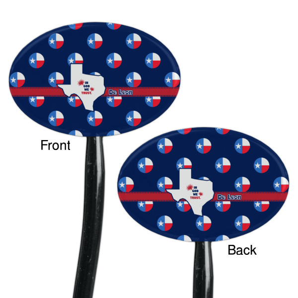 Custom Design - Black Plastic 7" Stir Stick - Double Sided - Oval - Front & Back