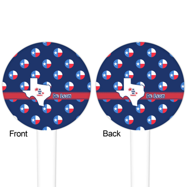 Custom Design - White Plastic 4" Food Pick - Round - Double Sided - Front & Back