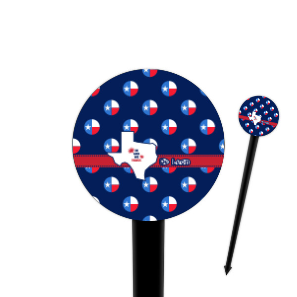 Custom Texas Polka Dots 4" Round Plastic Food Picks - Black - Single Sided (Personalized)