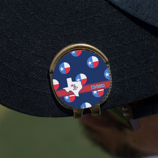 Custom Design - Golf Ball Marker Hat Clip - Gold - On Hat
