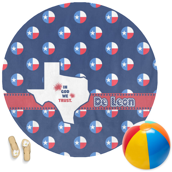 Custom Texas Polka Dots Round Beach Towel (Personalized)