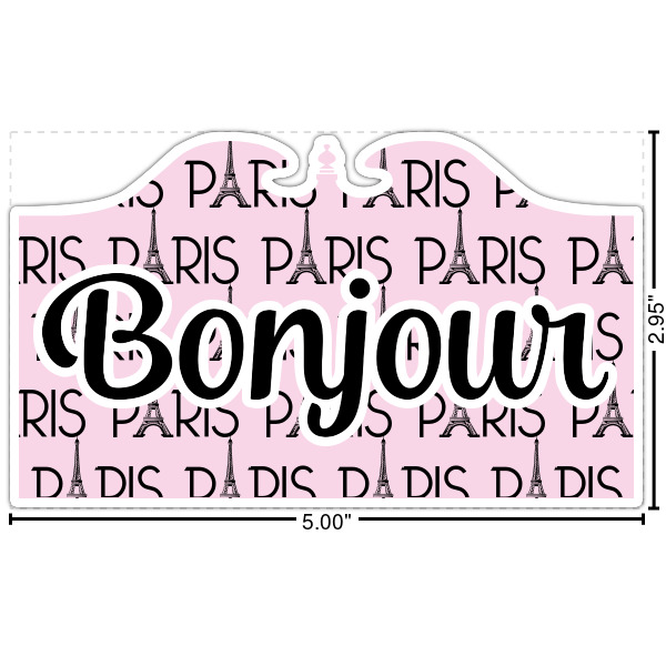 Custom Paris Bonjour and Eiffel Tower Twill Iron On Patch - Custom Shape - Large (Personalized)