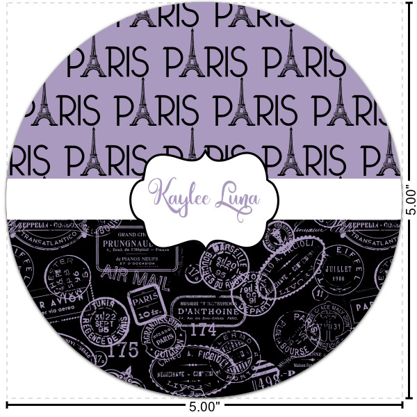 Custom Paris Bonjour and Eiffel Tower Multipurpose Round Labels - 5" (Personalized)