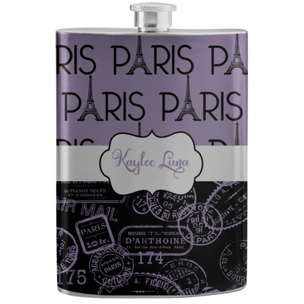 Custom Paris Bonjour and Eiffel Tower Stainless Steel Flask (Personalized)