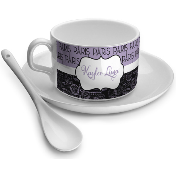 Custom Paris Bonjour and Eiffel Tower Tea Cup (Personalized)