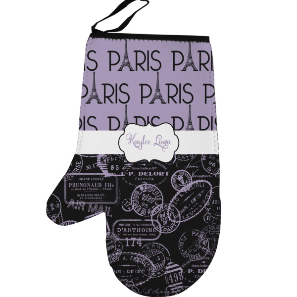 Custom Paris Bonjour and Eiffel Tower Left Oven Mitt (Personalized)