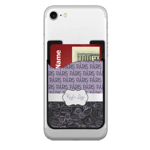 Custom Paris Bonjour and Eiffel Tower 2-in-1 Cell Phone Credit Card Holder & Screen Cleaner (Personalized)