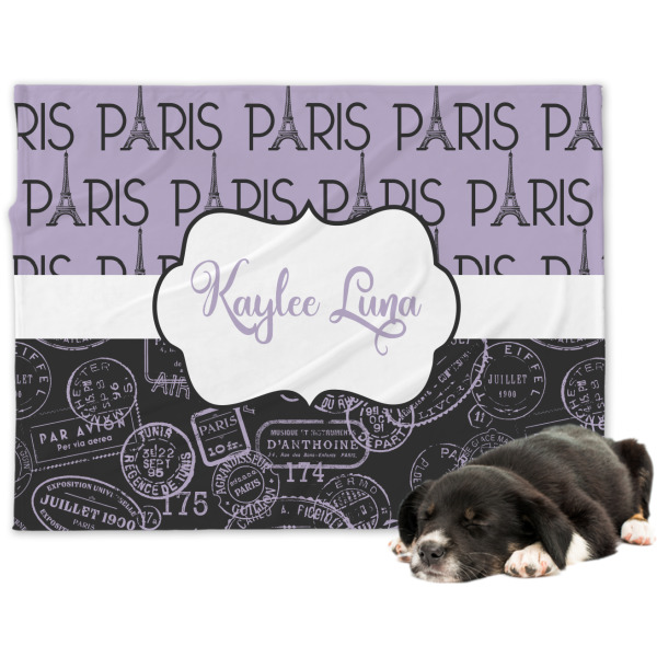 Custom Paris Bonjour and Eiffel Tower Dog Blanket (Personalized)