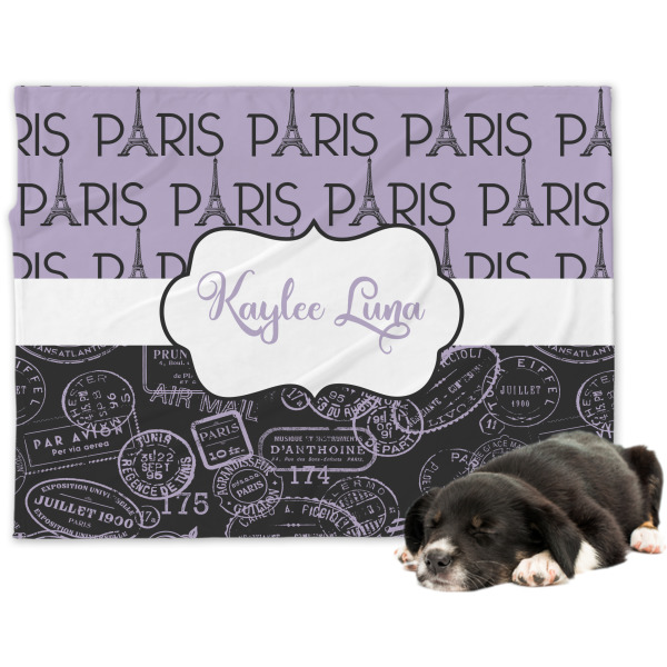 Custom Paris Bonjour and Eiffel Tower Dog Blanket - Large (Personalized)