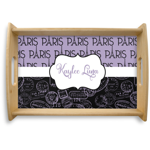 Custom Paris Bonjour and Eiffel Tower Natural Wooden Tray - Small (Personalized)