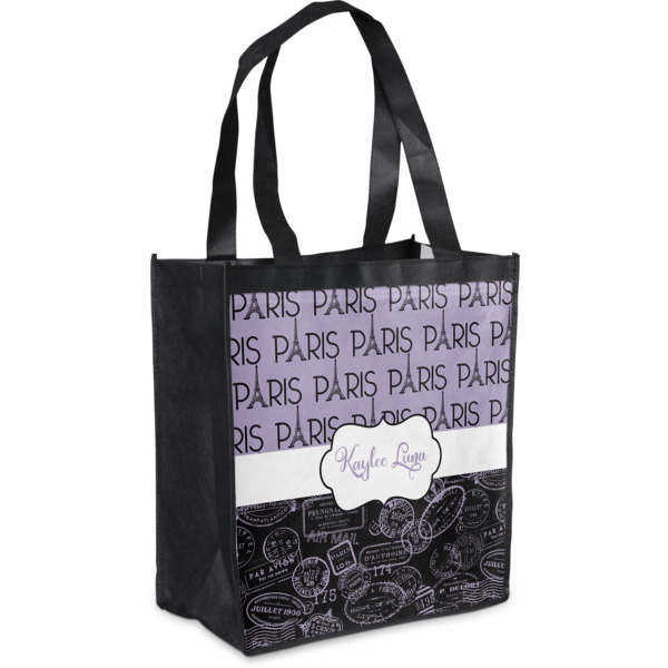 Custom Paris Bonjour and Eiffel Tower Grocery Bag (Personalized)