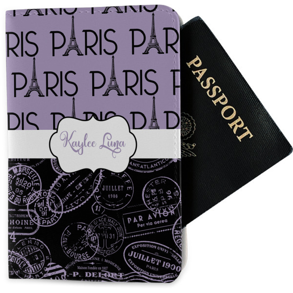 Custom Paris Bonjour and Eiffel Tower Passport Holder - Fabric (Personalized)