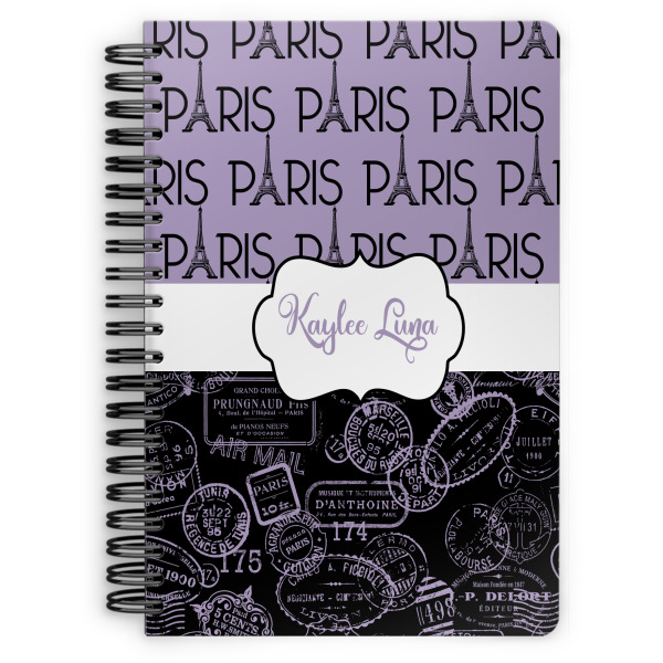 Custom Paris Bonjour and Eiffel Tower Spiral Notebook (Personalized)