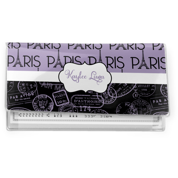 Custom Paris Bonjour and Eiffel Tower Vinyl Checkbook Cover (Personalized)