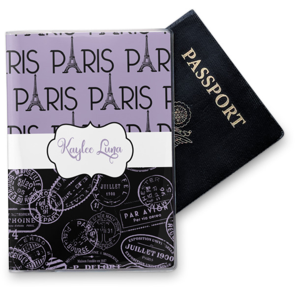 Custom Paris Bonjour and Eiffel Tower Vinyl Passport Holder (Personalized)