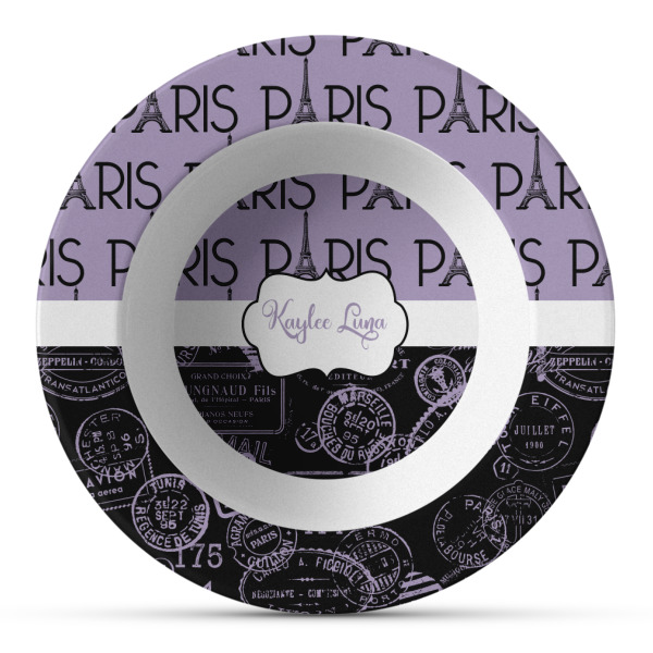 Custom Paris Bonjour and Eiffel Tower Plastic Bowl - Microwave Safe - Composite Polymer (Personalized)
