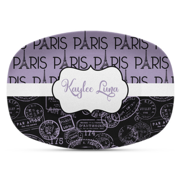 Custom Paris Bonjour and Eiffel Tower Plastic Platter - Microwave & Oven Safe Composite Polymer (Personalized)