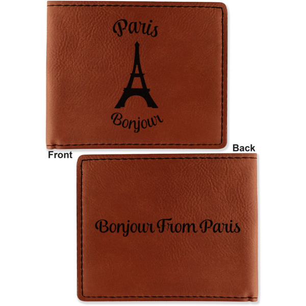 Custom Design - Cognac Leatherette Bifold Wallets - Front and Back