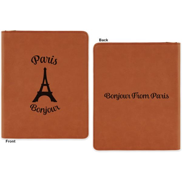 Custom Design - Cognac Leatherette Zipper Portfolios with Notepad - Double Sided - Apvl