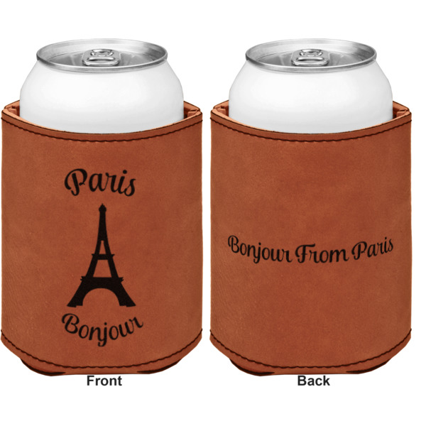 Custom Design - Cognac Leatherette Can Sleeve - Double Sided Front and Back