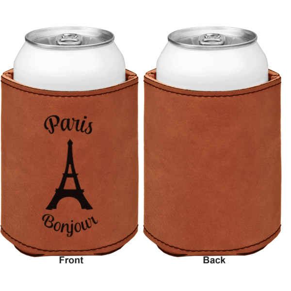 Custom Design - Cognac Leatherette Can Sleeve - Single Sided Front and Back