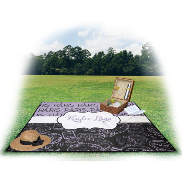 Custom Design - Picnic Blanket - with Basket Hat and Book - in Use