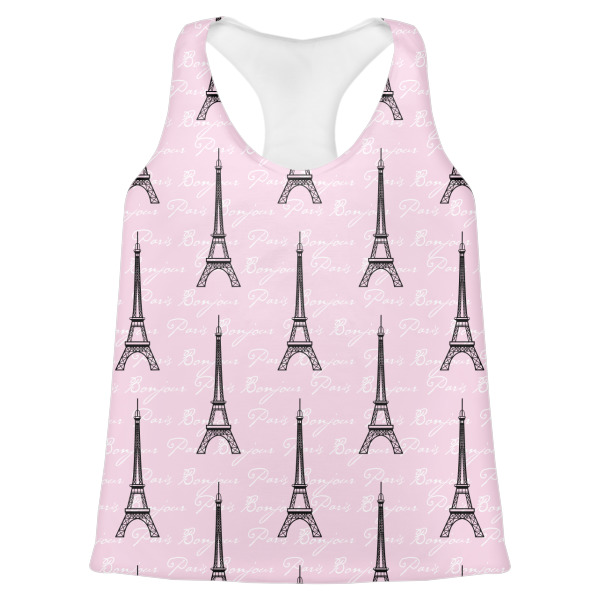Custom Paris Bonjour and Eiffel Tower Womens Racerback Tank Top