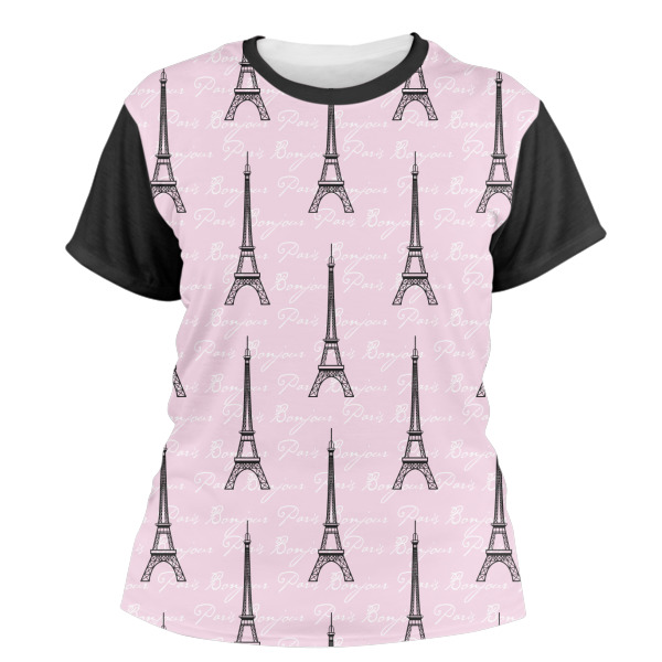 Custom Paris Bonjour and Eiffel Tower Women's Crew T-Shirt